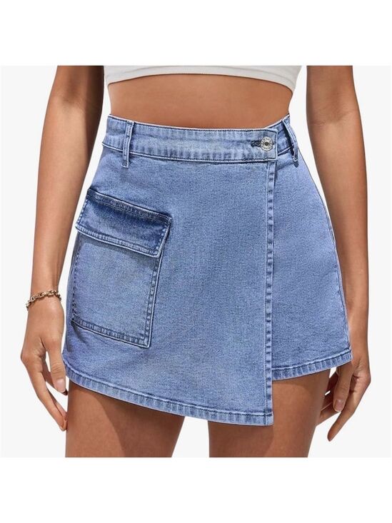 None Dresses & Skirts - Blue Denim Mini Skirt Short Stylish
